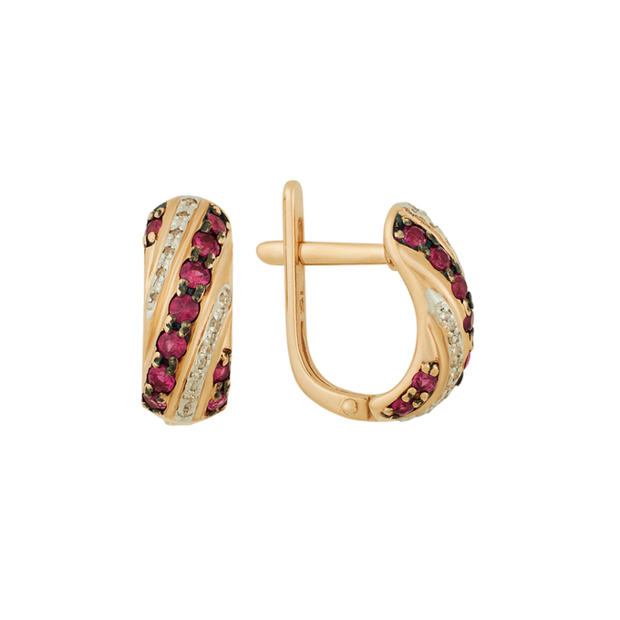 Серьги из золота 585 пробы c рубинами и бриллиантами, Ц О007 2004 за 40320