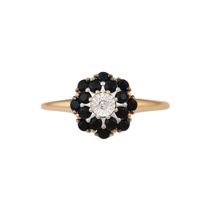 Кольцо из золота 585 пробы c бриллиантом и синтетическими сапфирами, Л 6002 5907 за 32200