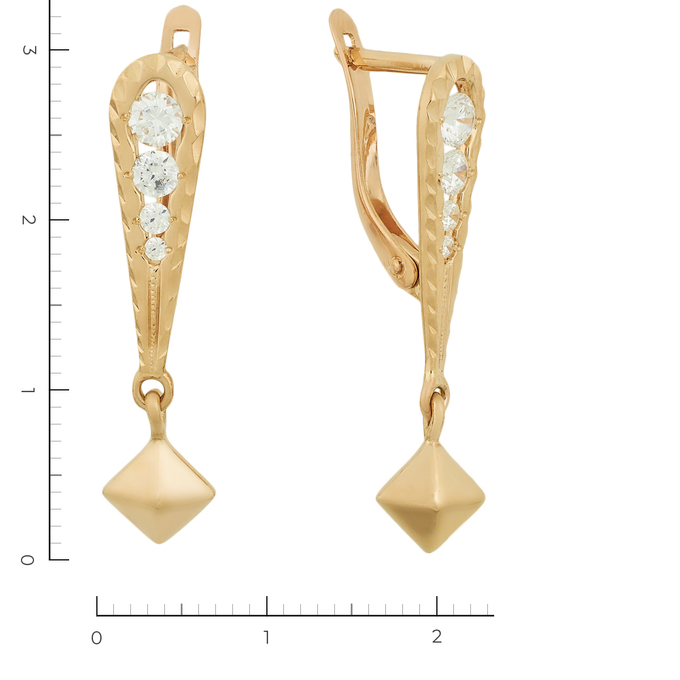 Серьги из красного золота 585 пробы c фианитами