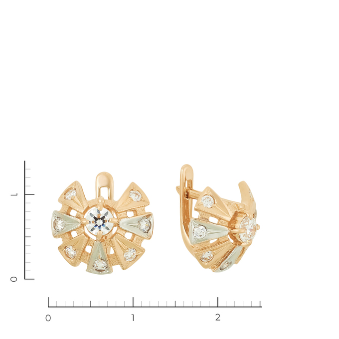 Серьги из комбинированного золота 585 пробы c фианитами