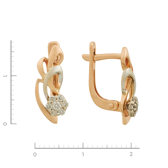Серьги из комбинированного золота 585 пробы c 14 бриллиантами