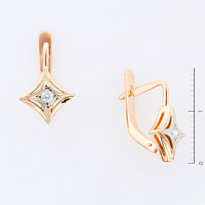 Серьги из золота 585 пробы c 2 бриллиантами