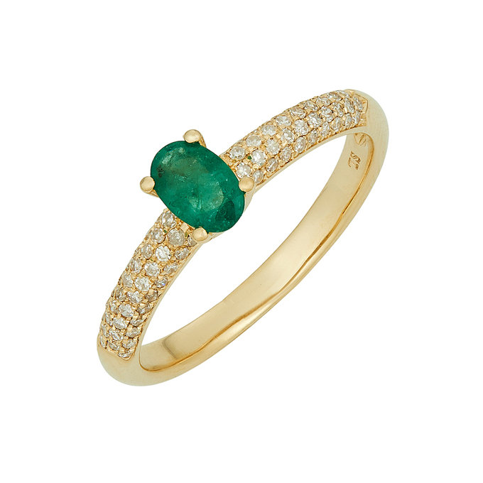 Кольцо из золота 585 пробы c изумрудом и бриллиантами