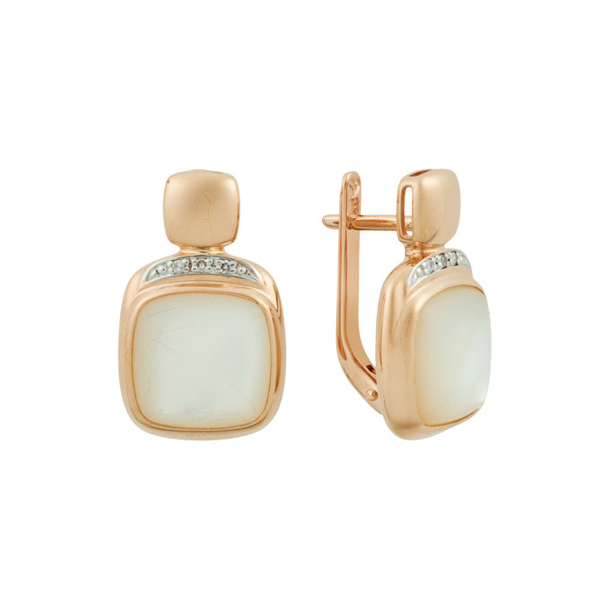 Серьги из золота 585 пробы c бриллиантами и перламутром, Ц О007 2248 за 63520