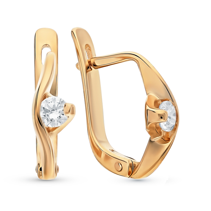 Серьги из красного золота 585 пробы c фианитами