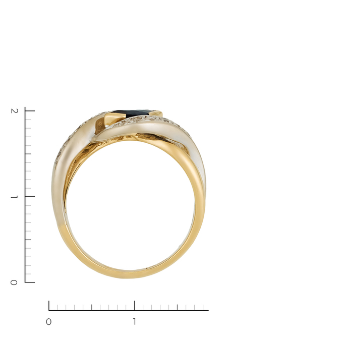 Кольцо из комбинированного золота 585 пробы c 16 бриллиантами и 1 дифф. сапфиром, Л 2809 6237 за 34650