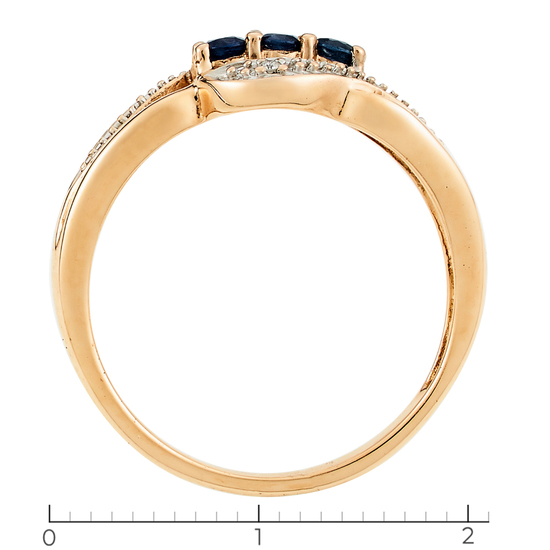 Кольцо из комбинированного золота 585 пробы c 3 сапфирами и 2 бриллиантами, Л35060585 за 14355