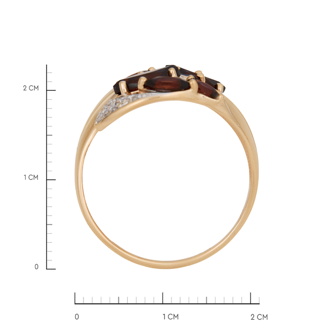 Кольцо из золота 585 пробы c гранатами и фианитами