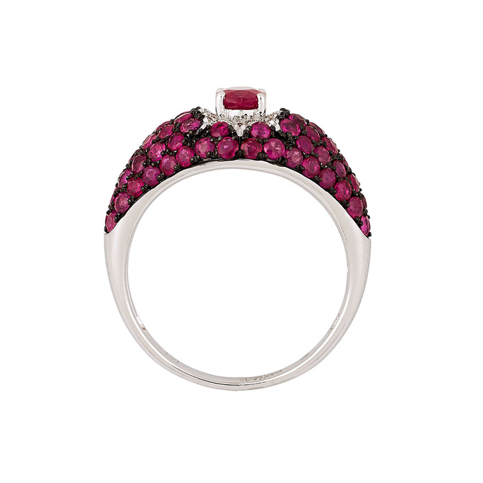 Кольцо из золота 585 пробы c облагороженным рубином, рубинами и бриллиантами