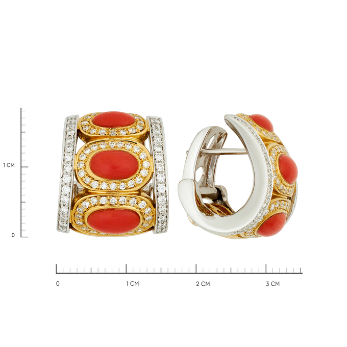 Серьги из золота 750 пробы с кораллами и бриллиантами, Ц О007 5427 за 272000