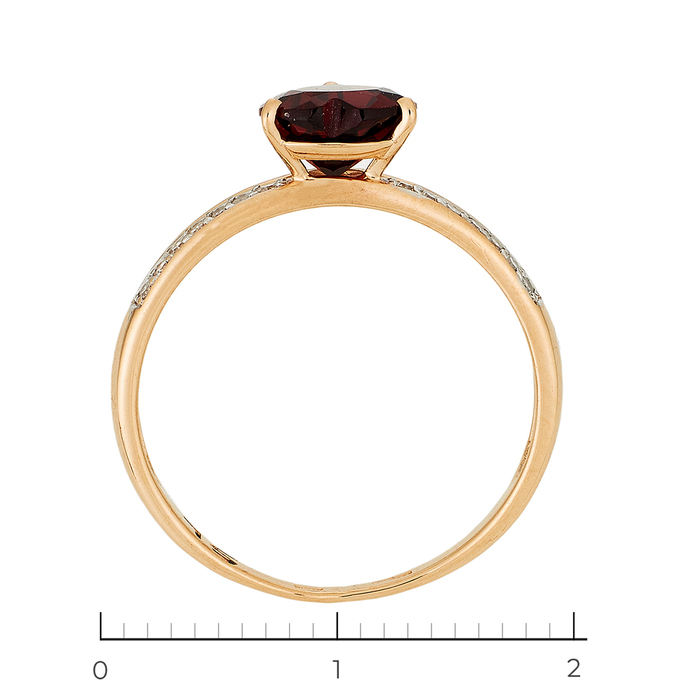 Кольцо из красного золота 585 пробы c 14 бриллиантами и 1 гранатом, Л 1911 1618 за 15330