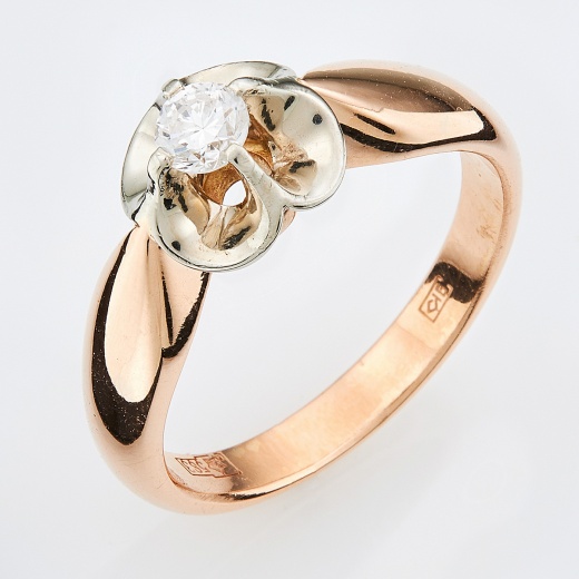 Кольцо из комбинированного золота 583 пробы c 1 бриллиантом Л46074263 фото 1