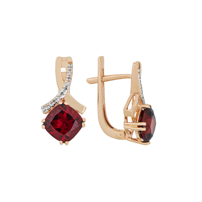 Серьги из золота 585 пробы c гранатами и бриллиантами, Л 2010 7346 за 27920