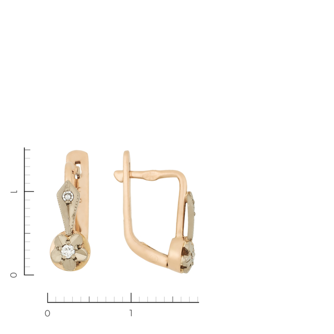 Серьги из комбинированного золота 585 пробы c 4 бриллиантами