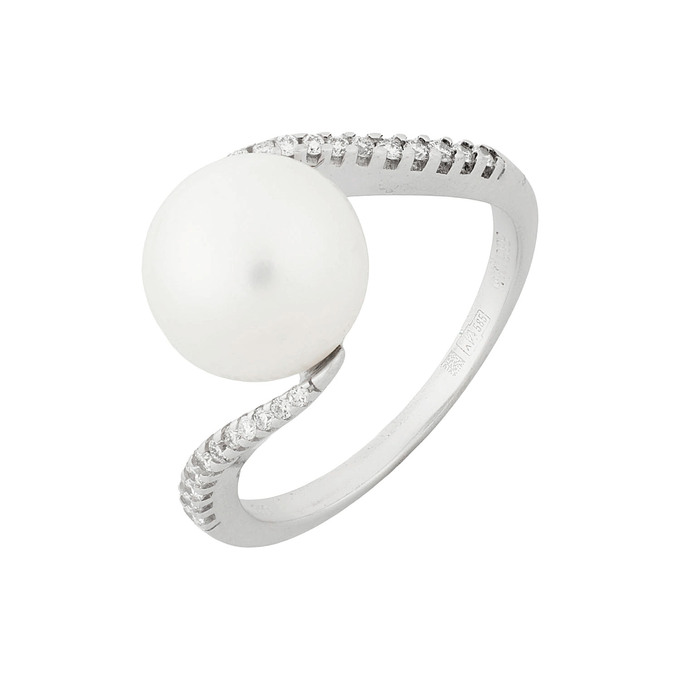 Кольцо из золота 585 пробы c бриллиантами и культивированным жемчугом, Л 2913 0369 за 51600