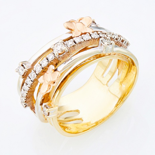 Кольцо из комбинированного золота 500 пробы c 23 бриллиантами и эмалями Л32074697 фото 1