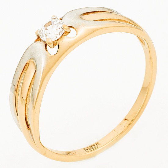 Кольцо из комбинированного золота 585 пробы c 1 фианитом, Л08081509 за 6600
