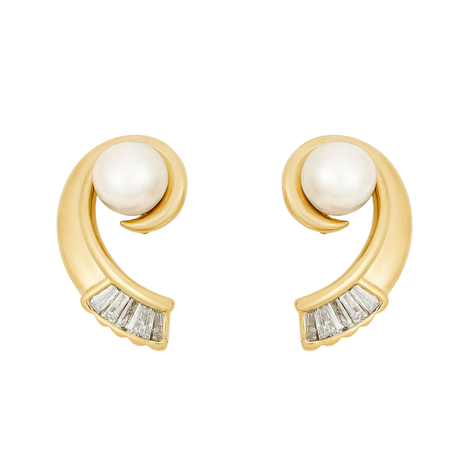 Серьги из золота 750 пробы c бриллиантами и культивированным жемчугом, Ц О007 2001 за 125000