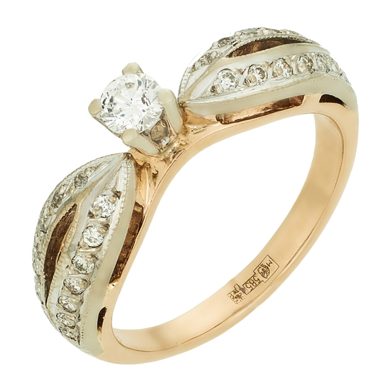 Кольцо из комбинированного золота 585 пробы c 29 бриллиантами, Л33089056 за 48930