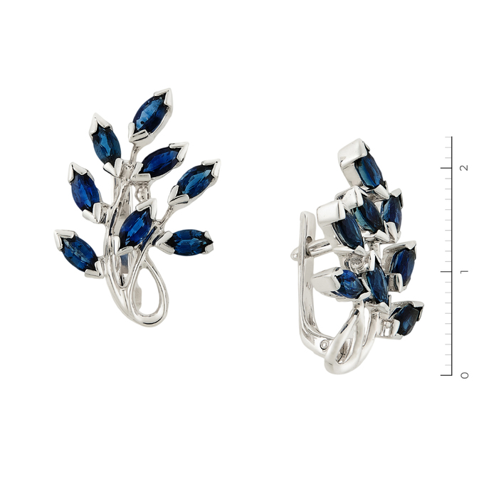 Серьги из белого золота 585 пробы c 16 сапфирами