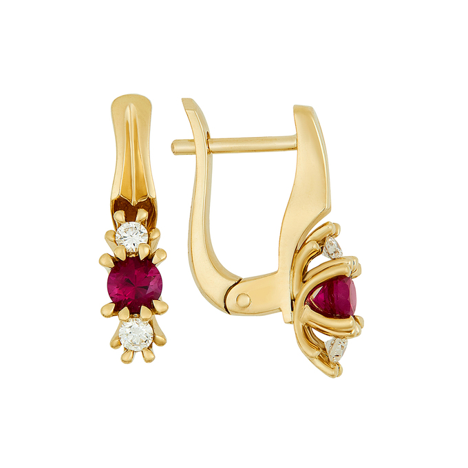 Серьги из золота 750 пробы c рубинами и бриллиантами