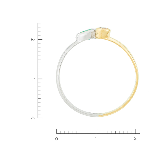 Кольцо из комбинированного золота 750 пробы c 1 бриллиантом и 1 изумрудом, Л 2808 8586 за 24850
