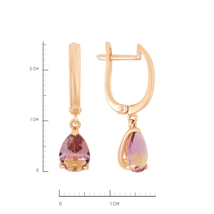 Серьги из золота 585 пробы с аметринами, Ц О007 5693 за 27800