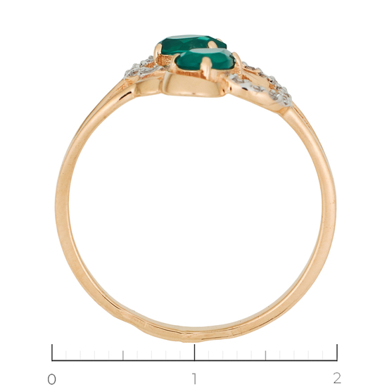 Кольцо из красного золота 585 пробы c 2 хризопразами и 15 фианитами, Л09106542 за 10990