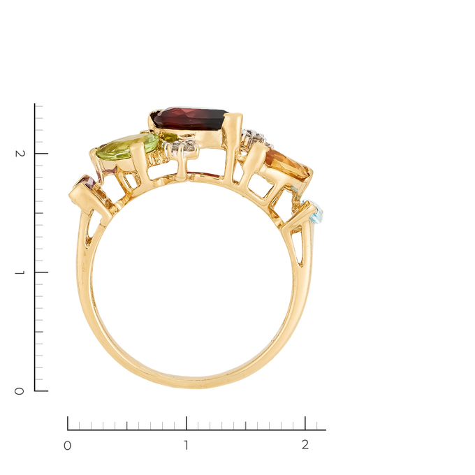 Кольцо из желтого золота 585 пробы c 11 бриллиантами и 2 гранатами и 1 хризолитом и 1 аметистом и 1 топазом и 1 цитрином, Л 2809 9292 за 30320