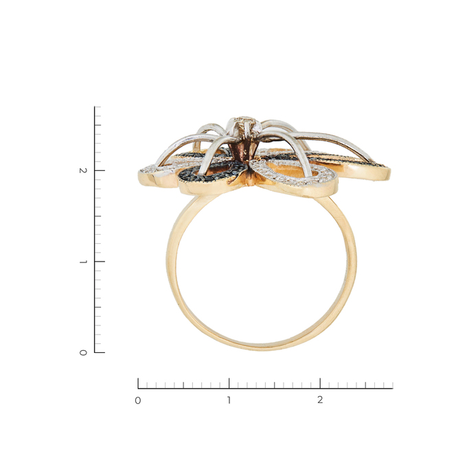 Кольцо из комбинированного золота 585 пробы c 53 камнями синтетическими и 57 бриллиантами, Л 1115 5507 за 66430