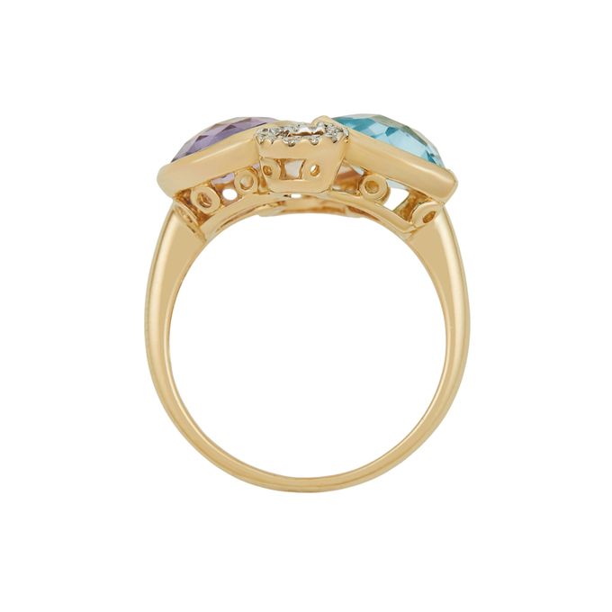 Кольцо из золота 585 пробы c топазом, аметистом, розовым кварцем и бриллиантами, Л 7001 0992 за 54500