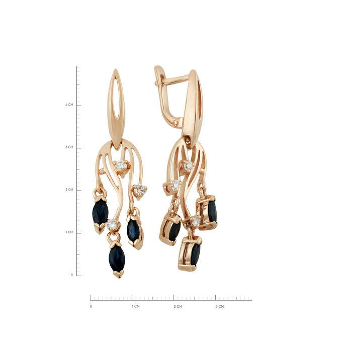 Серьги из золота 585 пробы c сапфирами и бриллиантами, Ц О007 2437 за 80000
