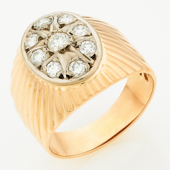 Кольцо из комбинированного золота 583 пробы c 9 бриллиантами, Л52068711 за 66 600 ₽