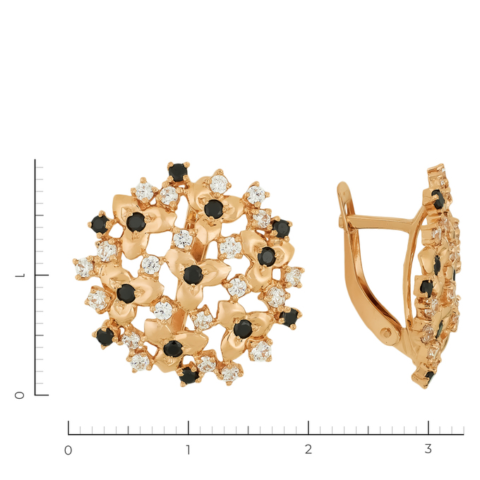 Серьги из красного золота 585 пробы c 68 фианитами