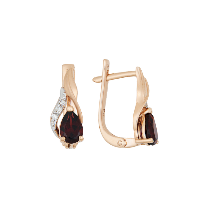 Серьга из золота 585 пробы c гранатами и бриллиантами, К 0000 3677 за 31000