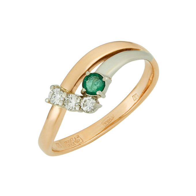 Кольцо из золота 585 пробы c изумрудом и бриллиантами, Л 2812 2189 за 36700