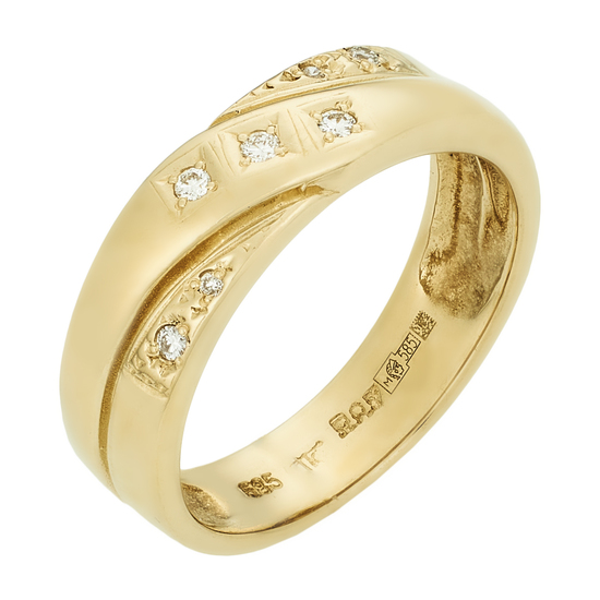 Кольцо из желтого золота 585 пробы c 7 бриллиантами, Л33089028 за 30730
