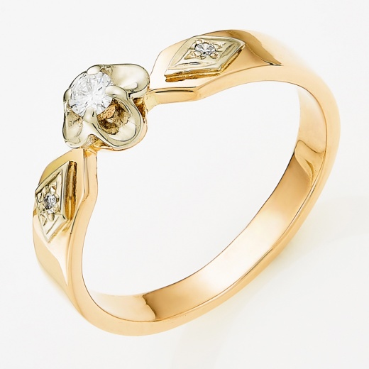 Кольцо из комбинированного золота 585 пробы c 2 бриллиантами и 1 фианитом Л76003073 фото 1