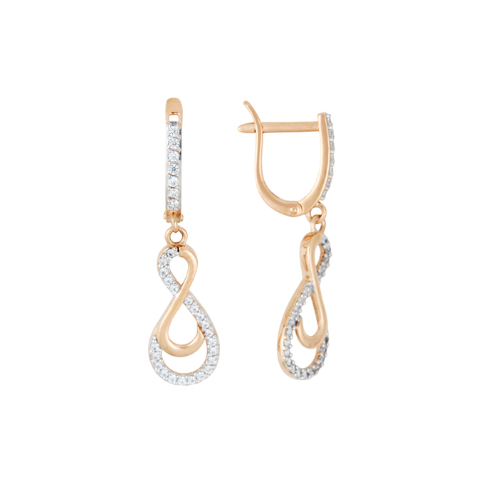 Серьги из золота 585 пробы c 58 фианитами