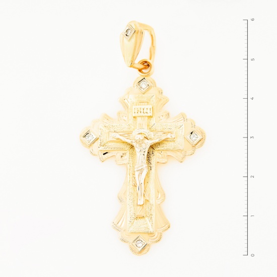 Крестик из комбинированного золота 585 пробы c 5 бриллиантами