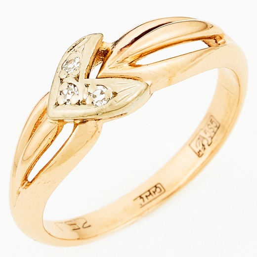 Кольцо из комбинированного золота 585 пробы c 3 бриллиантами Л29119540 фото 1