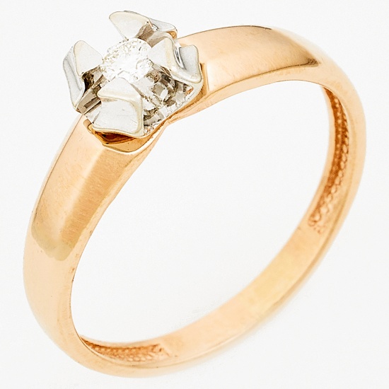 Кольцо из комбинированного золота 585 пробы c 1 бриллиантом, Л58036275 за 12 800 ₽