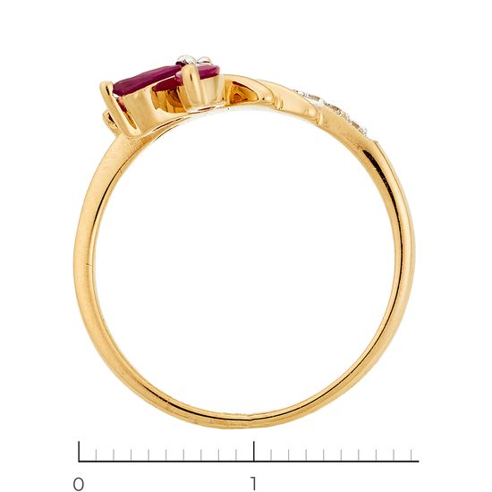 Кольцо из красного золота 585 пробы c 6 бриллиантами и 3 рубинами, Л08082579 за 15300