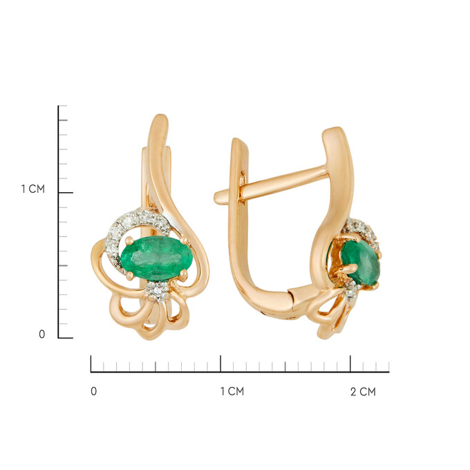 Серьги из золота 585 пробы c изумрудами и бриллиантами, Ц О007 2741 за 43600