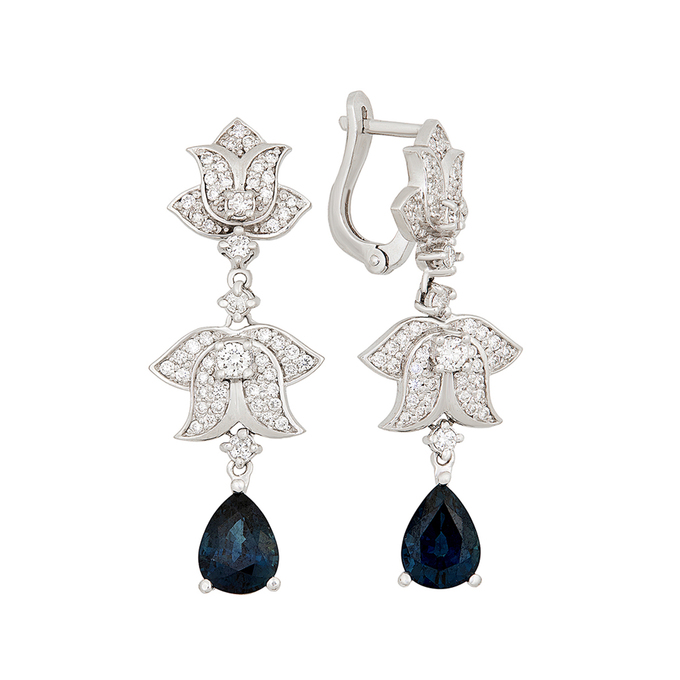 Серьги из золота 750 пробы c сапфирами и бриллиантами, Л 3605 1225 за 197100