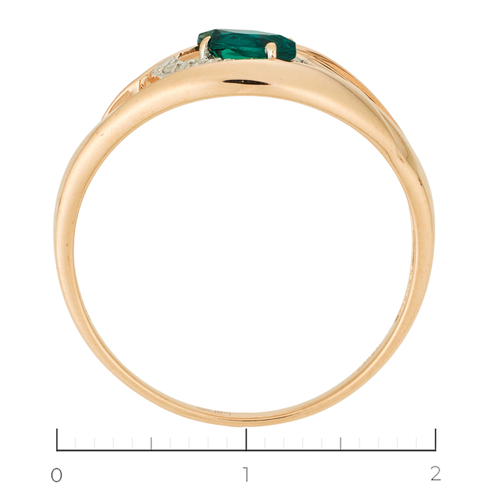 Кольцо из красного золота 585 пробы c 12 бриллиантами и 1 синт. изумрудом, Л 4709 3705 за 11830