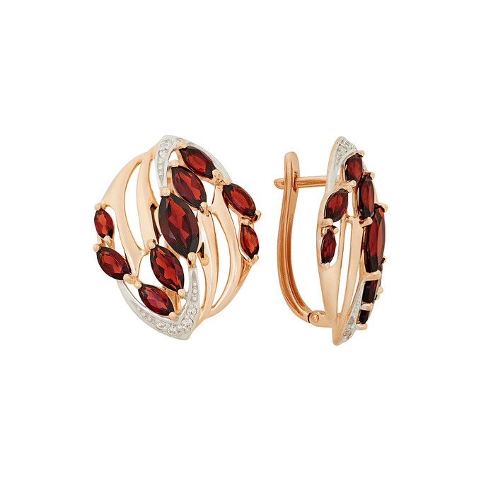 Серьги из золота 585 пробы c гранатами и фианитами, Ц О007 2592 за 67600