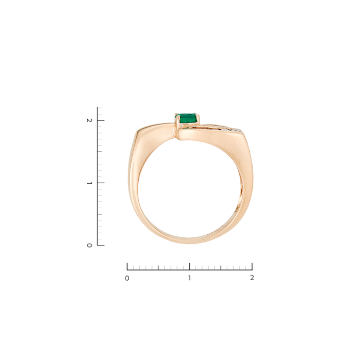 Кольцо из золота 585 пробы c 3 бриллиантами и 1 изумрудом