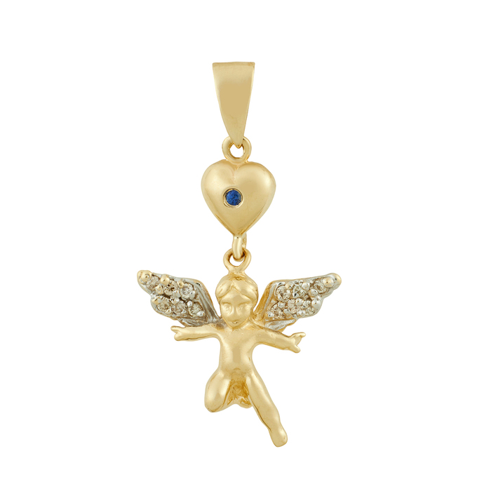 Подвеска из золота 585 пробы c бриллиантами и синтетическим сапфиром