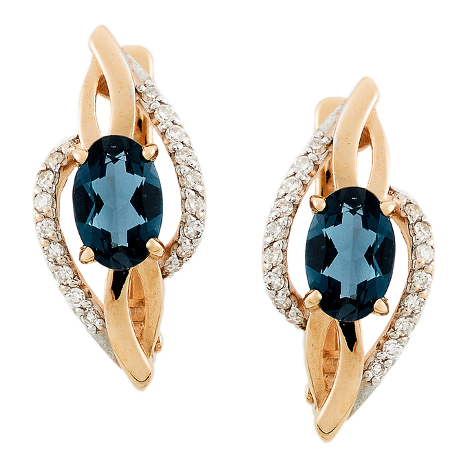 Серьги из красного золота 585 пробы c 36 бриллиантами и 2 топазами Лондон